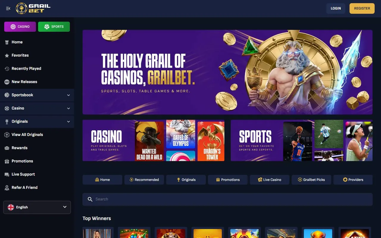 Startseite von Grailbet Casino