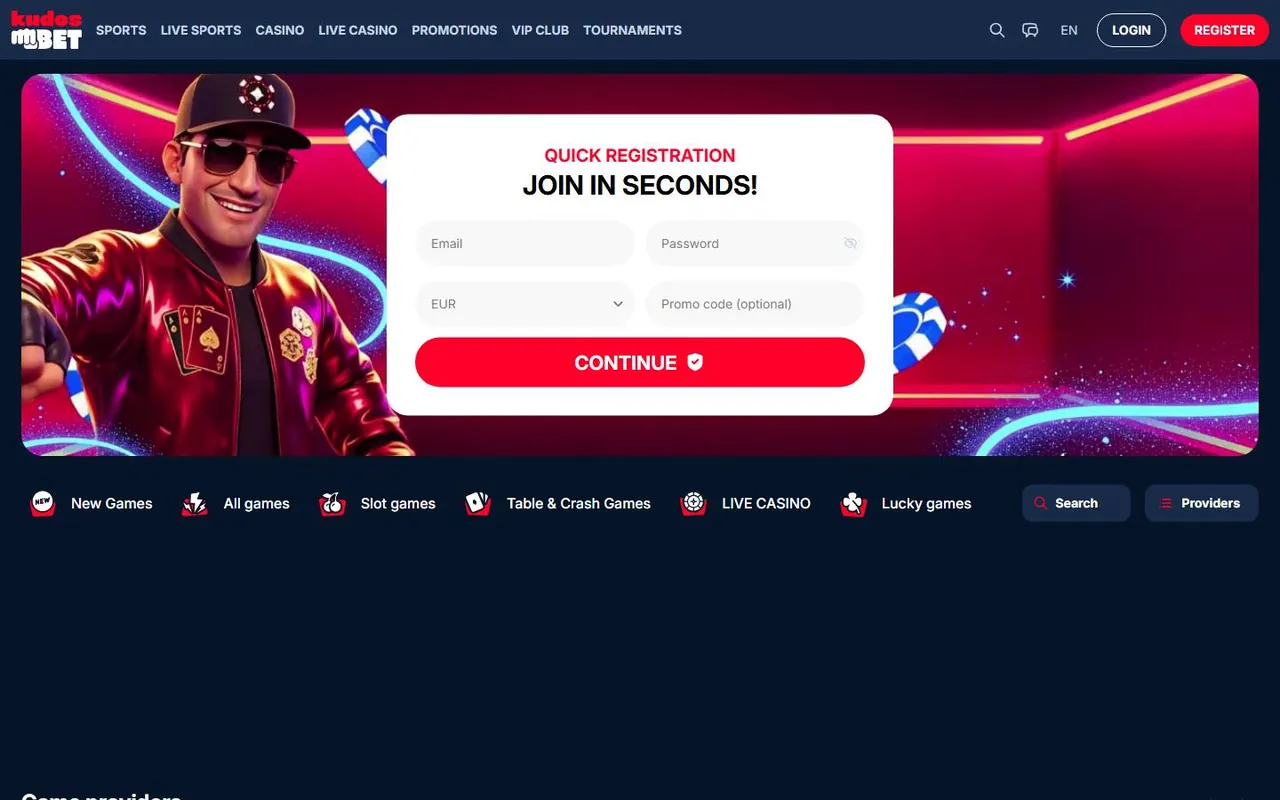 Startseite von Kudosbet Casino